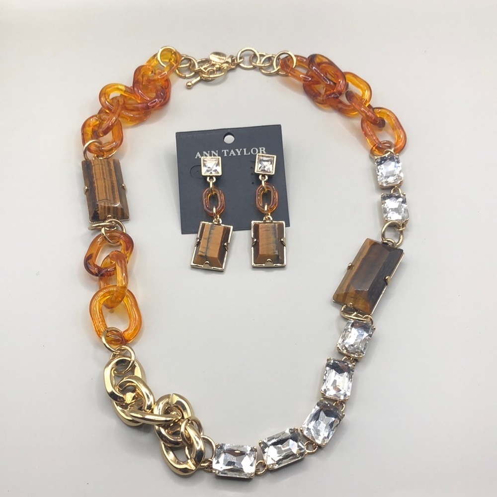 Ann Taylor Amber and Gold Necklace Set